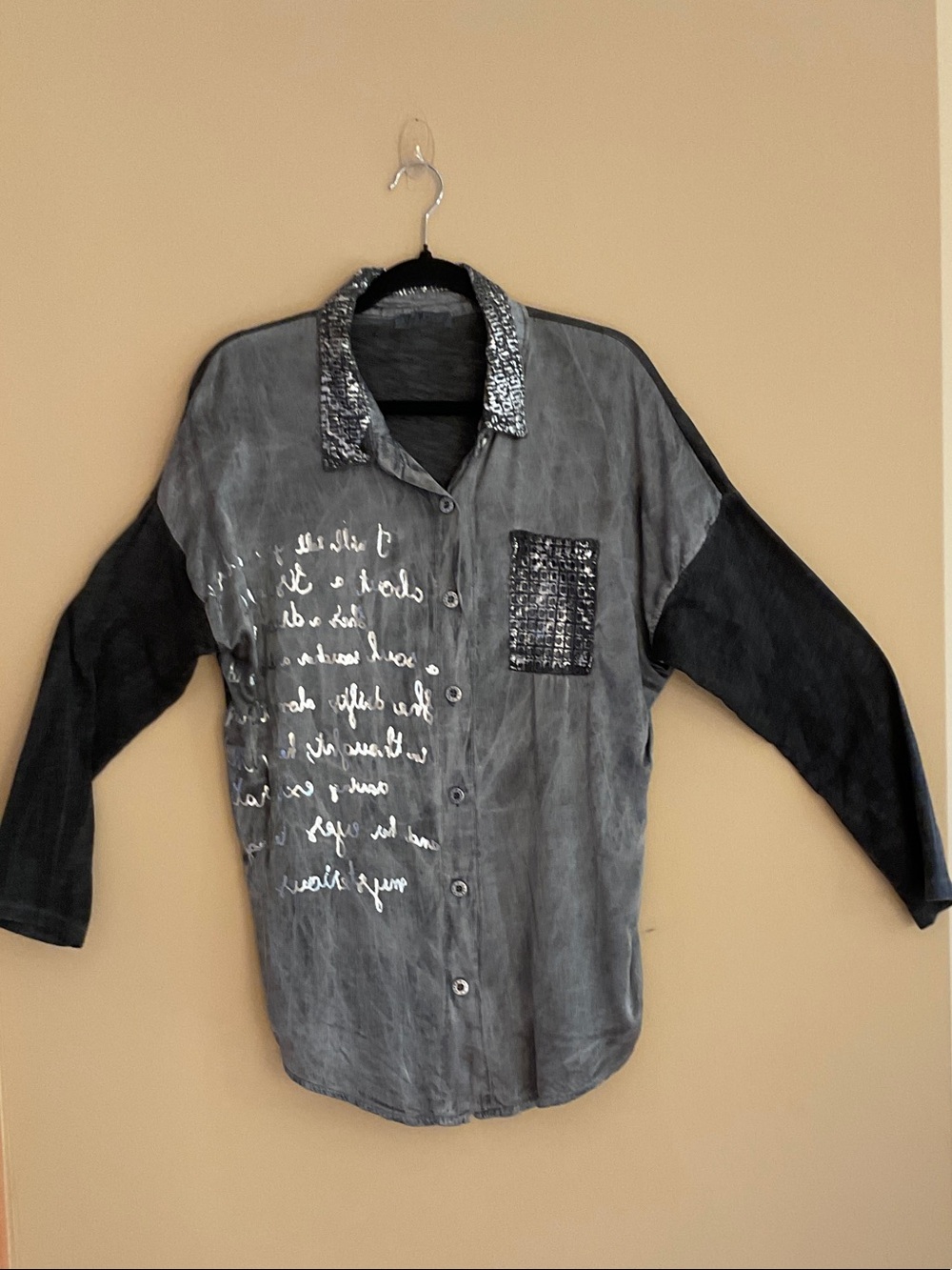 Italian Silver and Gray Button-Up Shirt